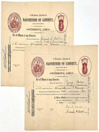 Item #22000301 Two (2) 1901 Daughters of Liberty Withdrawal Cards