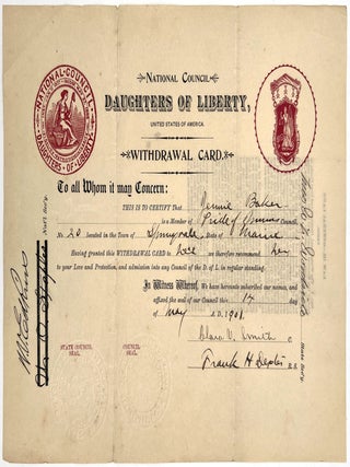 Two (2) 1901 Daughters of Liberty Withdrawal Cards
