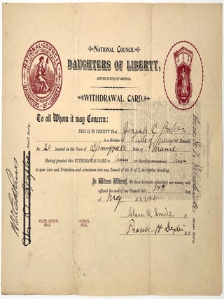Two (2) 1901 Daughters of Liberty Withdrawal Cards