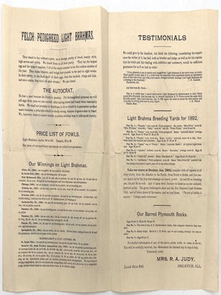 1892 Circular and Price List for Fowl -- "Felch Pedigreed Light Brahmas"