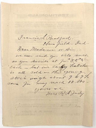 1892 Circular and Price List for Fowl -- "Felch Pedigreed Light Brahmas"
