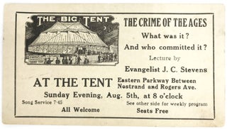 Item #22000499 Advertising Card for "The Crime of the Ages", a lecture by Evangelist J.C.. Stevens