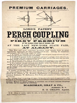 Item #22000763 Carriage Mechanism Advertising Broadside -- "Lord's Patent Perch Coupling"