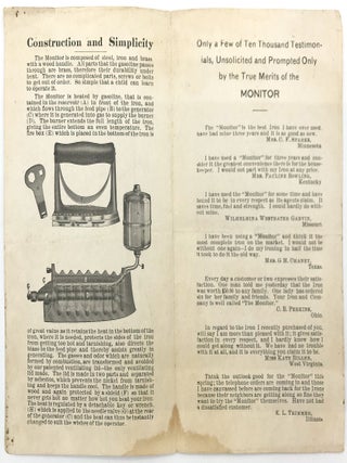 Advertising bifolium for "The Improved Monitor Self-Heating Sad Iron"
