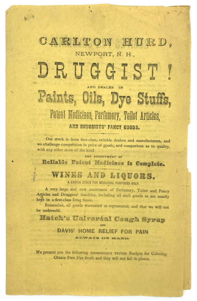 Item #22000895 Printed Advertisement for Druggist and Dealer of Paints and Dyes - recipes for coloring and Use of Aniline Colors