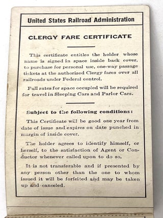 c.1919 Book of Railroad Fare Certificates for Clergymen