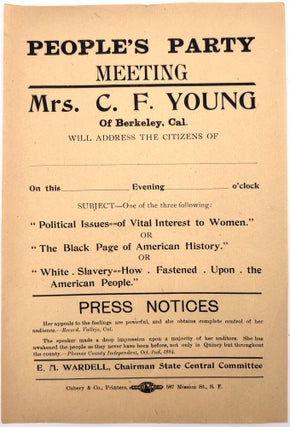 Item #22001457 Printed Notice Promoting People's Party Meetings, Lectures by Carrie Filkins Young