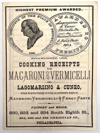 Item #22001889 Cooking Receipts for Macaroni and Vermicelli