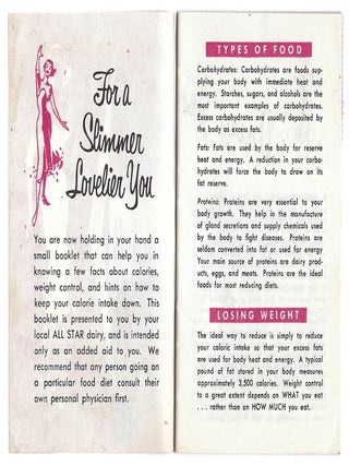 Group of Eight (8) Items Related to Women's Weight Loss and Dieting in the United States, 1939-c.1970