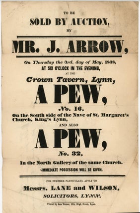 Item #22004739 Broadside Promoting the Auction of Two Pews from St. Margaret's in King's Lynn,...