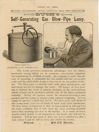 Item #22011234 Bush's Watchmakers Catalogue Circular featuring Self- Generating Gas Blow-Pipe Lamp
