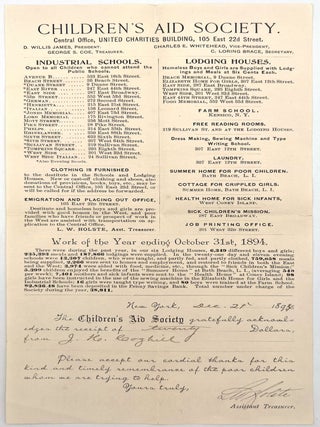 Item #22013648 Children's Aid Society Donation Receipt and Circular -- 1894