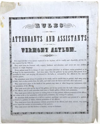 Item #23000449 Rules for the Attendants and Assistants of the Vermont Asylum