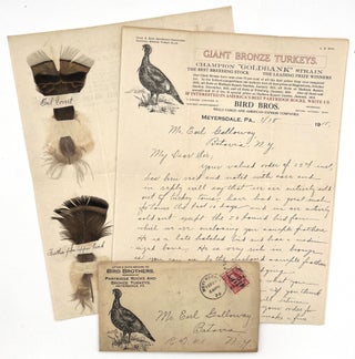 Item #23000597 Letter from Turkey Breeder "Bird Bros" with Five (5) Feather Samples for Prize...