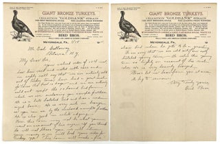 Letter from Turkey Breeder "Bird Bros" with Five (5) Feather Samples for Prize Winning Birds