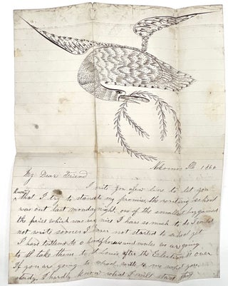 Item #23000724 Handwritten Letter with Fine Example of Calligraphic Drawing - Bird with Olive...