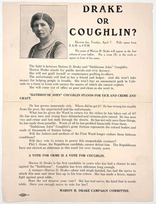 Item #23000761 "Drake or Coughlin?" -- Women's Suffrage Candidate for Chicago Alderman