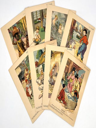 Item #23000929 Eight (8) Illustrated Cards for Teaching Hygiene and International Friendship,...