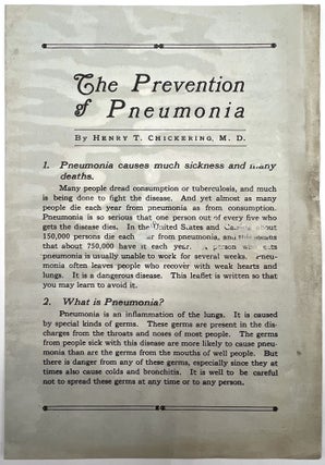 Item #23001435 The Prevention of Pneumonia. Henry T. Chickering