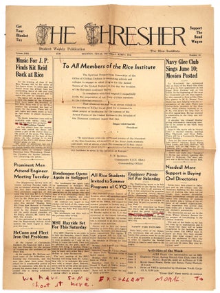 Item #23001887 Annotated Proof of Student Publication "The Thresher" Vol. XXX, No. 13