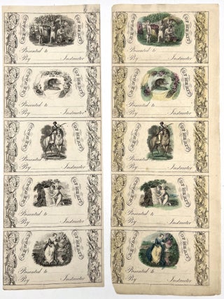 Six (6) Uncut Reward of Merit Sheets, in both Hand Colored and Uncolored States