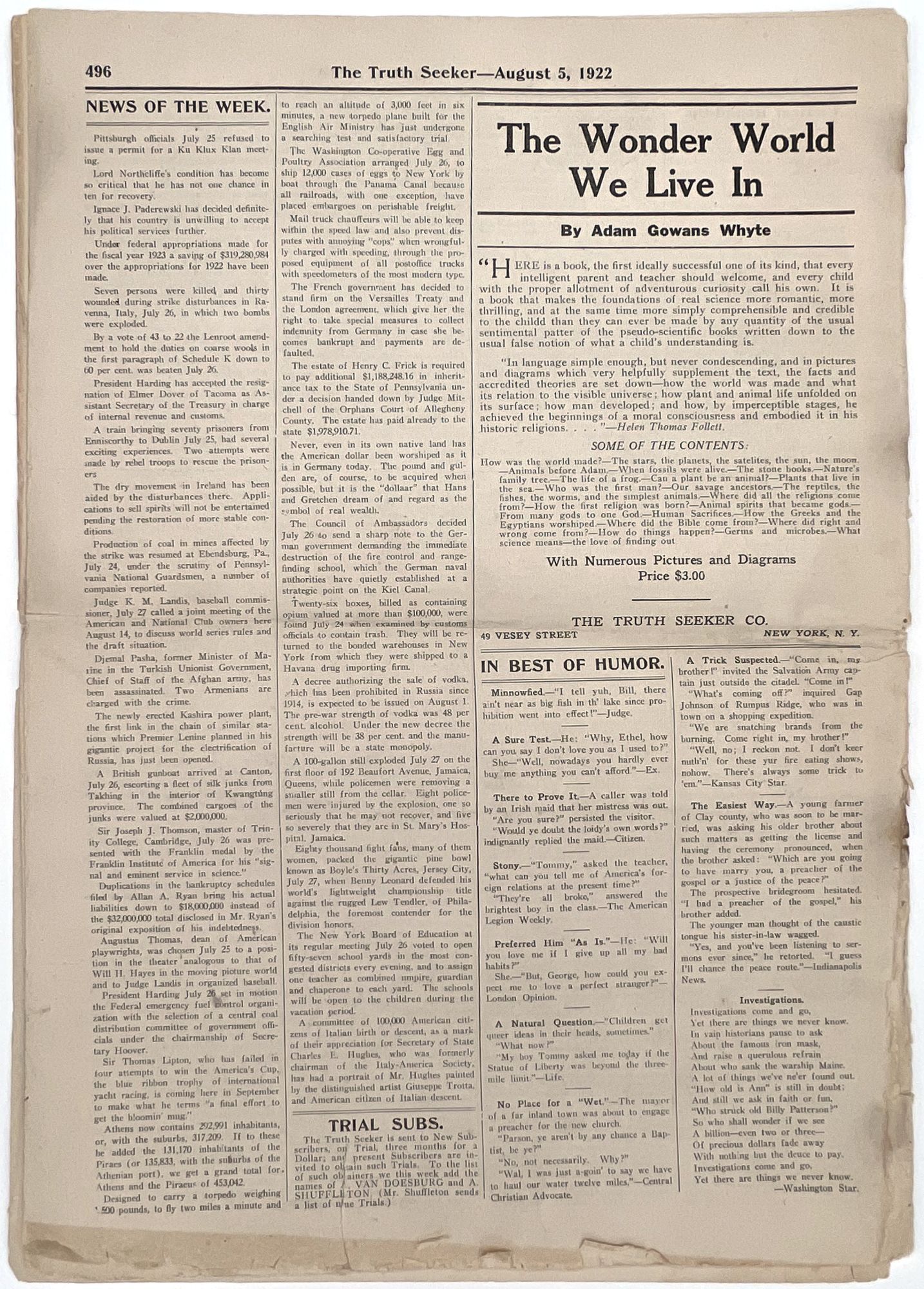 The Truth Seeker Vol. 49, No. 31