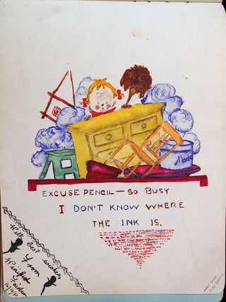Friendship Album for Mabel Cavalier with sentiments and 22 plus full page drawings, watercolors and novelties
