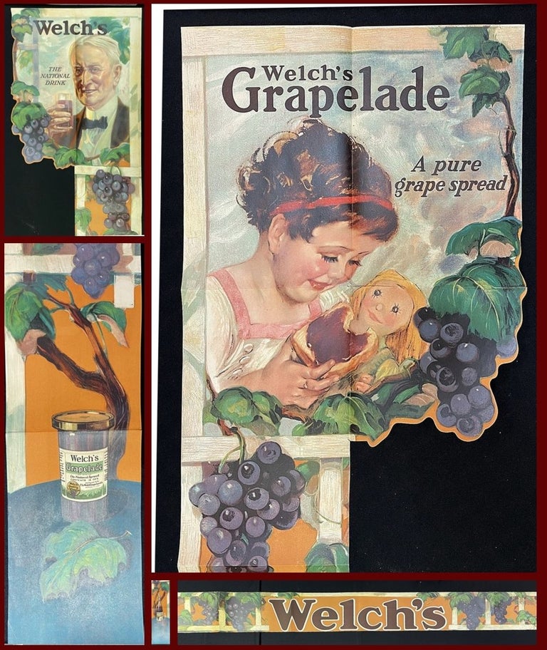 Item #24000336 Fine Welch Trim - Die-cut 6' Paper Store Display Display for Welch's Grape Juice - Grandpa & Child Enjoy Welsh's
