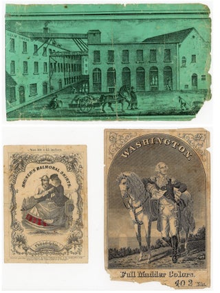 A collection of over 50 paper Fabric Labels or "tickets" demonstrating print, design and culture 1850s-1890s