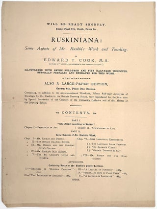 Item #24001397 Printed Prospectus for "Ruskiniana: Some Aspects of Mr. Ruskins's Work and Teaching"