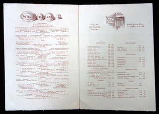 Menu, Historic Claremont America's Famous Road House, Riverside Drive, New York City and Longue Vue on Broadway, Hastings on Hudson. c1911