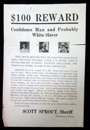 Item #24005125 $100 Reward – Confidence Man and Probably White Slaver. C1920