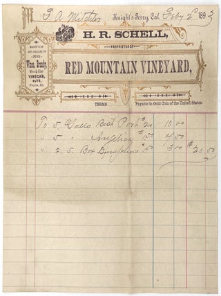 Item #24005720 Early 1890s Red Mountain Vineyard Billhead