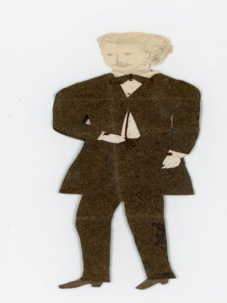 A collection of 7 hand made paper dolls and their costumes