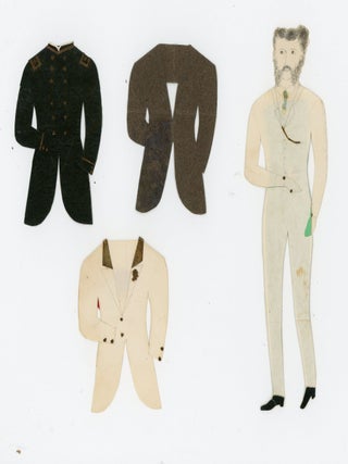 A collection of 7 hand made paper dolls and their costumes