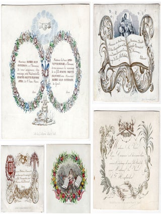 Item #24011200 A collection of five (5) Betrothals finely printed on porcelain or coated card...