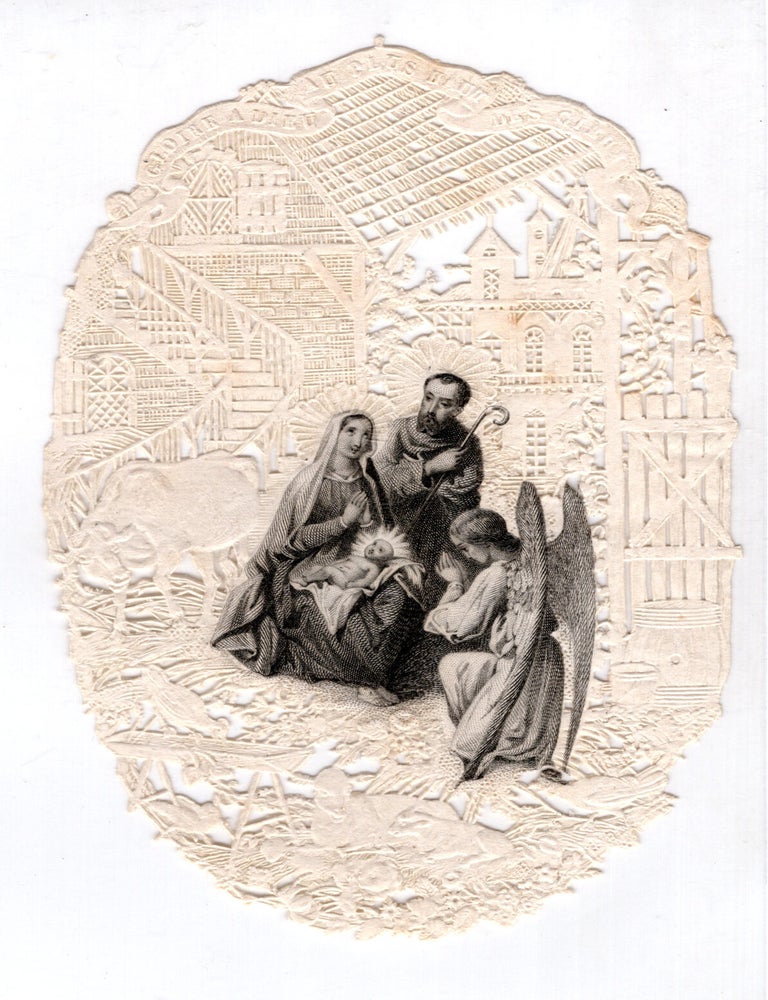 Item #24011285 Devotional Card - Intricate Embossed Lace Paper Scrap with Engraving Depicting the Nativity
