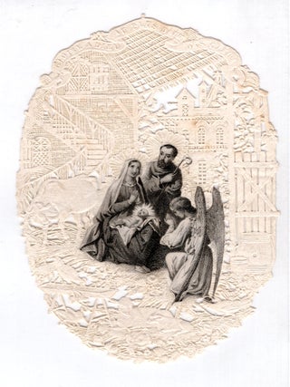Item #24011285 Devotional Card - Intricate Embossed Lace Paper Scrap with Engraving Depicting the...