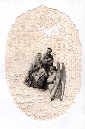 Item #24011285 Devotional Card - Intricate Embossed Lace Paper Scrap with Engraving Depicting the...