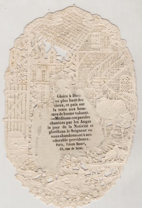 Devotional Card - Intricate Embossed Lace Paper Scrap with Engraving Depicting the Nativity