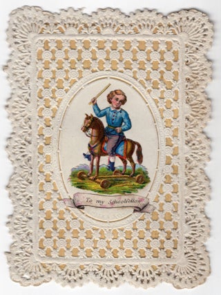 Item #24011394 12mo Valentine "To my Schoolfellow" by Meek & Son - Boys on Wheeled Horse