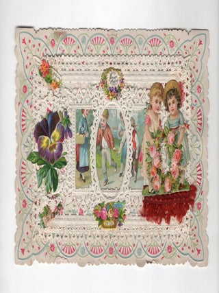 Item #24011904 Elaborate 8vo Valentine with Lace Paper, Victorian Scrap, Silk Trim -- Florals,...