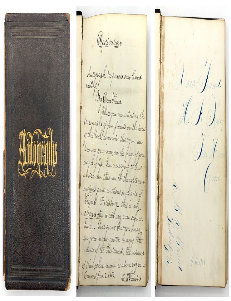Item #24020255 c.1864 Concord, New Hampshire Autograph Album with Many Engrossed Signatures