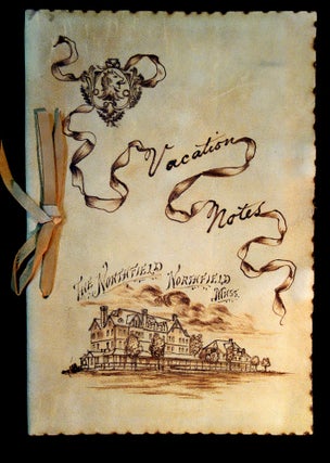 Item #24020324 Vacation Notes - Pyrography Decorated Suede Cover Depicting the exterior of "The...