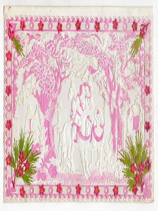 Item #24026129 Bright Pink Oblong 8vo Valentine with Pictorial Lace Paper, Victorian Scrap