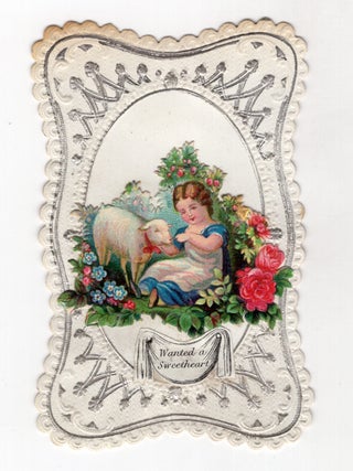 Item #24026444 16mo Pastoral Valentine Depicting Little Girl and Lamb Among Wildflowers