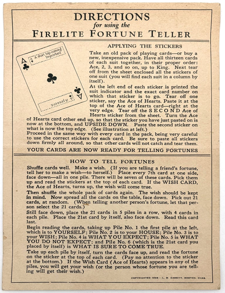 Item #25000168 Directions for using the Firelite Fortune Teller