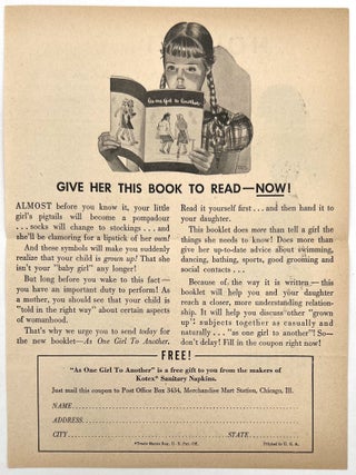 "As One Girl to Another" -- Hygiene Tips for Teen Girls from Kotex with Advertising Leaflets