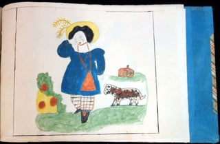 School Girl Art - Dear Naive Watercolors of Flowers and a Young Girl w Hand Constructed Album Christina Potts