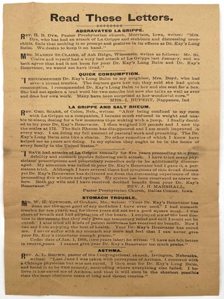 c.1899 Patent Medicine Advertising Ephemera -- Advertising Cures for "Diseases of Women", Catarrh, Kidney Diseases, and more - Includes actual bottle of Uticure